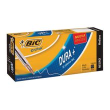 Bolígrafo Bic Cristal Dura+ Punto Mediano Negro 12 pzas