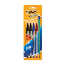 Bolígrafos Bic Cristal Dura+ Punto Mediano Multicolor 4 pzas + Lápiz