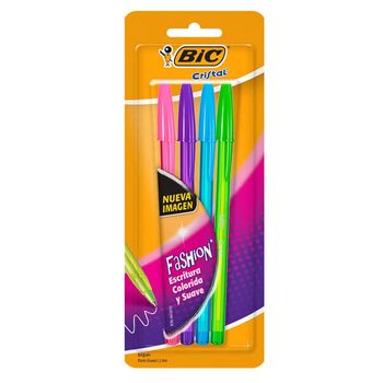 Bolígrafos Bic Cristal Fashion Punto Grueso Multicolor 4 pzas