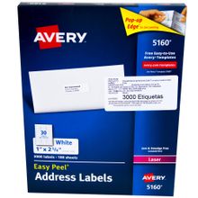 Etiqueta Láser Blanca 1"x 2 5/8" Avery 3000 etiquetas