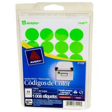 Etiqueta Adhesiva Circular Verde 3/4" Avery 1008 etiquetas