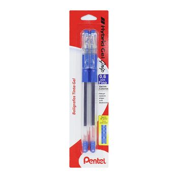 Bolígrafo de Gel Pentel Hybrid Gel Grip Punto Fino Azul 2 pzas