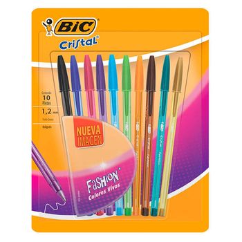 Bolígrafos Bic Cristal Fashion Punto Grueso Multicolor 10 pzas