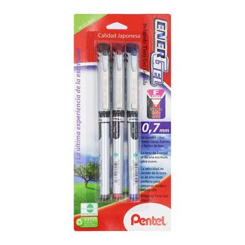 Bolígrafos de Gel Pentel Energel Punto Fino .7 Multicolor 3 pzas