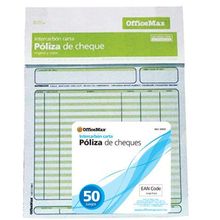 Póliza de Cheque Tamaño Carta OfficeMax Intercarbón 50 Juegos