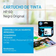 Cartucho de Tinta HP 60 Negra Original CC640WL