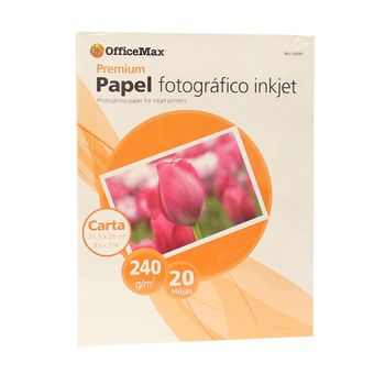 Papel Fotográfico Premium Brillante OfficeMax Inkjet Tamaño Carta 20 hojas