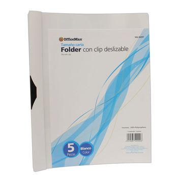 Folder Portadocumentos Con Clip Deslizable Blanco 5Pza