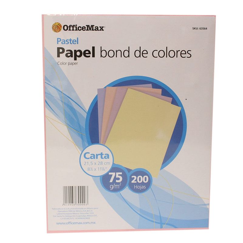 Papel Officemax Colores Pastel Carta 200 Hojas 75 Gr, Papel Fino