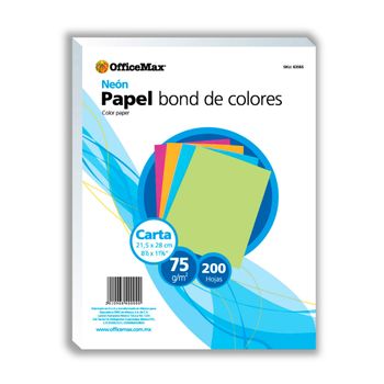 Hojas de Papel Tamaño Carta Officemax Colores Neon 200 hojas