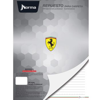 Hojas para Carpeta Tamaño Profesional Rayadas Ferrari 100 hojas