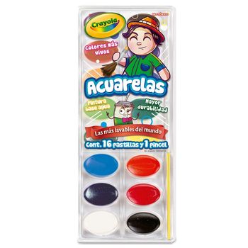 Acuarelas Crayola Lavables 16 Colores con Pincel