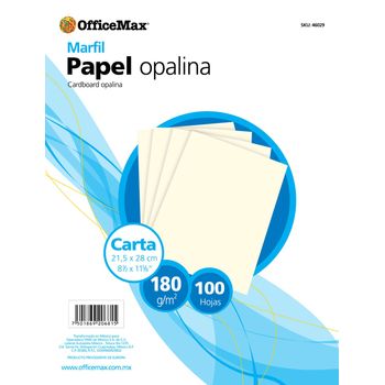 Papel Opalina Marfil Tamaño Carta Officemax 100 Hojas 180 gramos
