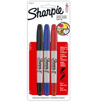 Marcador Sharpie Fino Doble Punta 3 piezas negro, azul y rojo