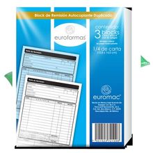 Notas de Remisión Duplicado 1/4 Carta Euroformas Autocopiante 3 Blocs con 22 juegos c/u