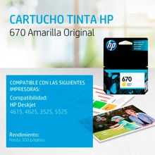 Cartucho de Tinta HP 670 Amarilla Original CZ116AL