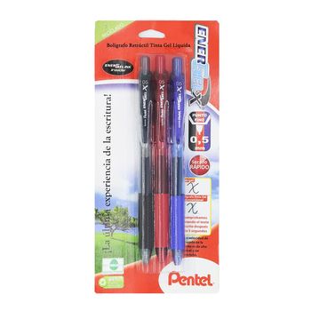 Bolígrafos de Gel Pentel Energel X Punto Fino 0.5mm Multicolor 3 pzas