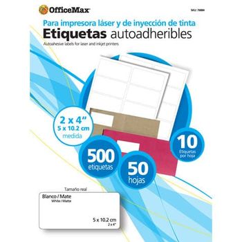 Etiqueta Blanca Autoadherible 4"x2" OfficeMax 500 etiquetas