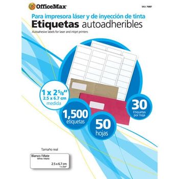 Etiqueta Blanca Autoadherible 2 5/8"x1" OfficeMax 1500 etiquetas