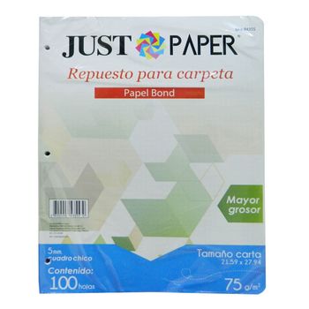 Hoja para Carpeta Tamaño Carta Cuadro Chico Just Paper 100 hojas