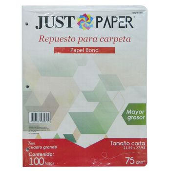 Hoja para Carpeta Tamaño Carta Cuadro Grande Just Paper 100 hojas