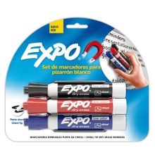 Set de Marcadores para Pizarrón Expo Punta Cincel y Borrador con Clip Magnético 4 piezas