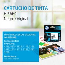 Cartucho de Tinta HP 664 Negra Original F6V29AL