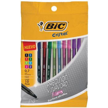 Bolígrafos Bic Cristal Fashion Punto Ultra Fino Multicolor 10 pzas