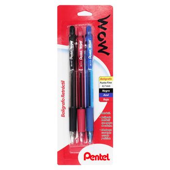 Bolígrafos Pentel Wow Punto Fino Multicolor 3 pzas