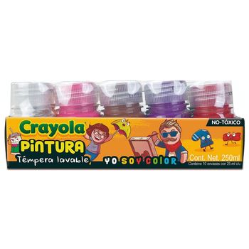 Pinturas Témpera Crayola Lavables 10 Envases de 25ml c/u