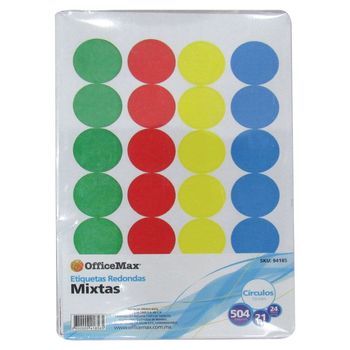Etiquetas Redondas Multicolor 1.9cm OfficeMax 504 etiquetas