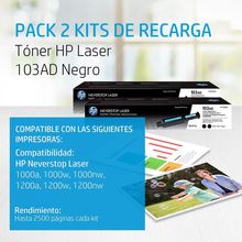 Pack de 2 Kits de Recarga de Tóner Original HP Laser 103AD negro W1103AD