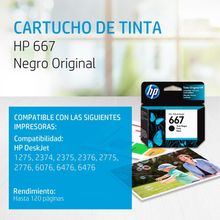Cartucho de Tinta HP 667 Negra Original 3YM79AL