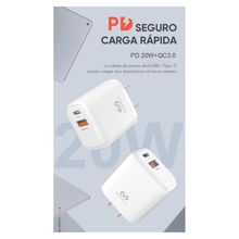 Cargador de pared TipoC / USB 20W color Blanco