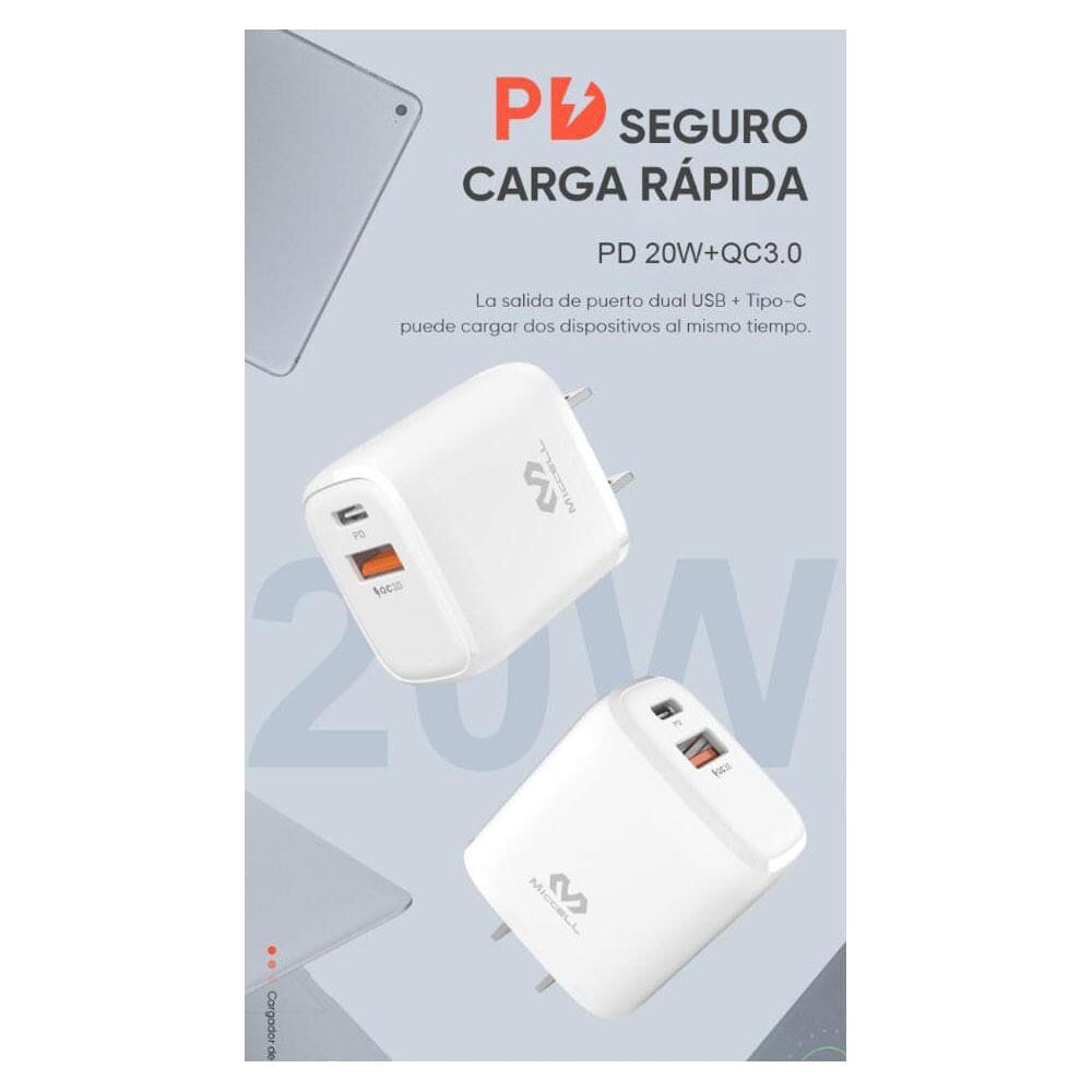 Cargador Techonetech Doble Pared Usb + Usb-C + Cable Usb-C - Usb-C Alto  Rendimiento 65W Gan Blanco. OFICINA . La Superpapelería