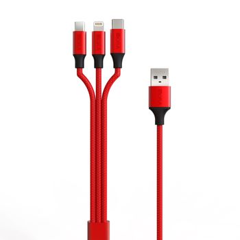 Cable USB 1Hora 3 en 1 Rojo 1 metro