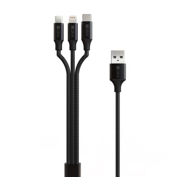 Cable USB 1Hora 3 en 1 Negro 1 metro