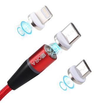 Cable Magnético USB 1Hora 3 Puntas Rojo 1 metro