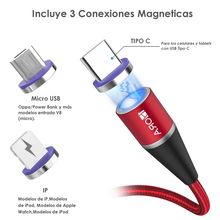Cable Magnético USB 1Hora 3 Puntas Rojo 1 metro