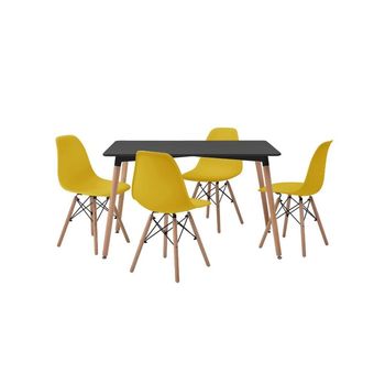 Comedor Alterego London/Oslo 4 sillas Negro con Amarillo