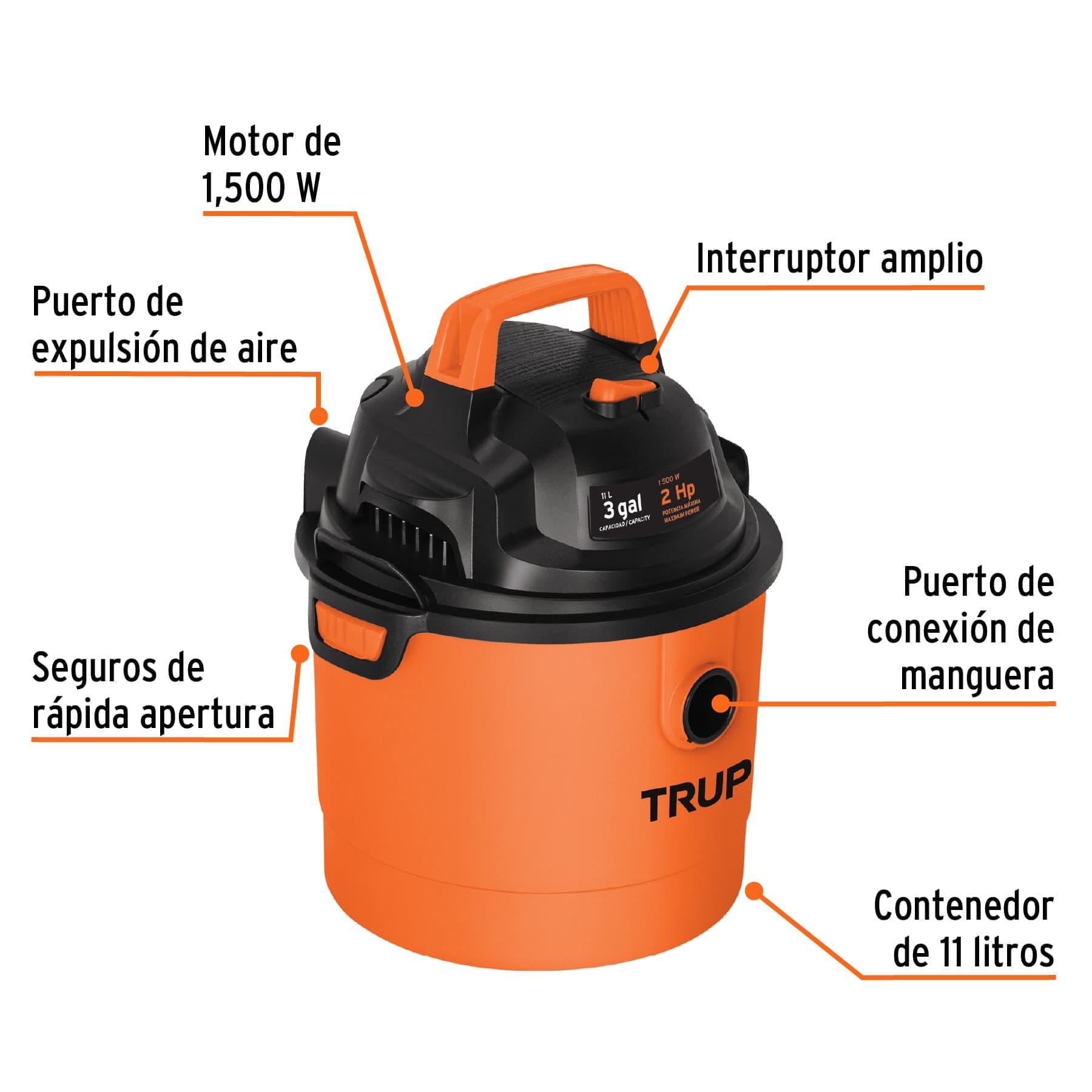 Aspiradora de Sólidos y Líquidos de 12 Gal en Acero Inox TRUPER