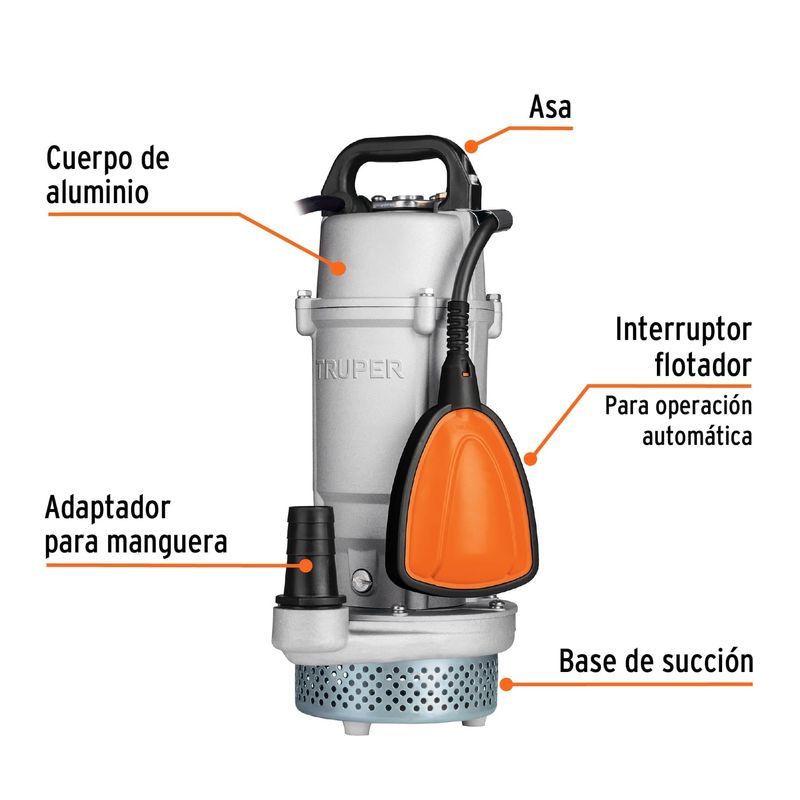Bomba Sumergible Truper Metálica para Agua Limpia 1/2 HP