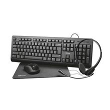 Combo Home Office Trust Primo Teclado Mouse Audífonos y Mouse Pad Negro