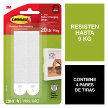Tiras para Colgar Cuadros Command 9kg Blancas 4 pares