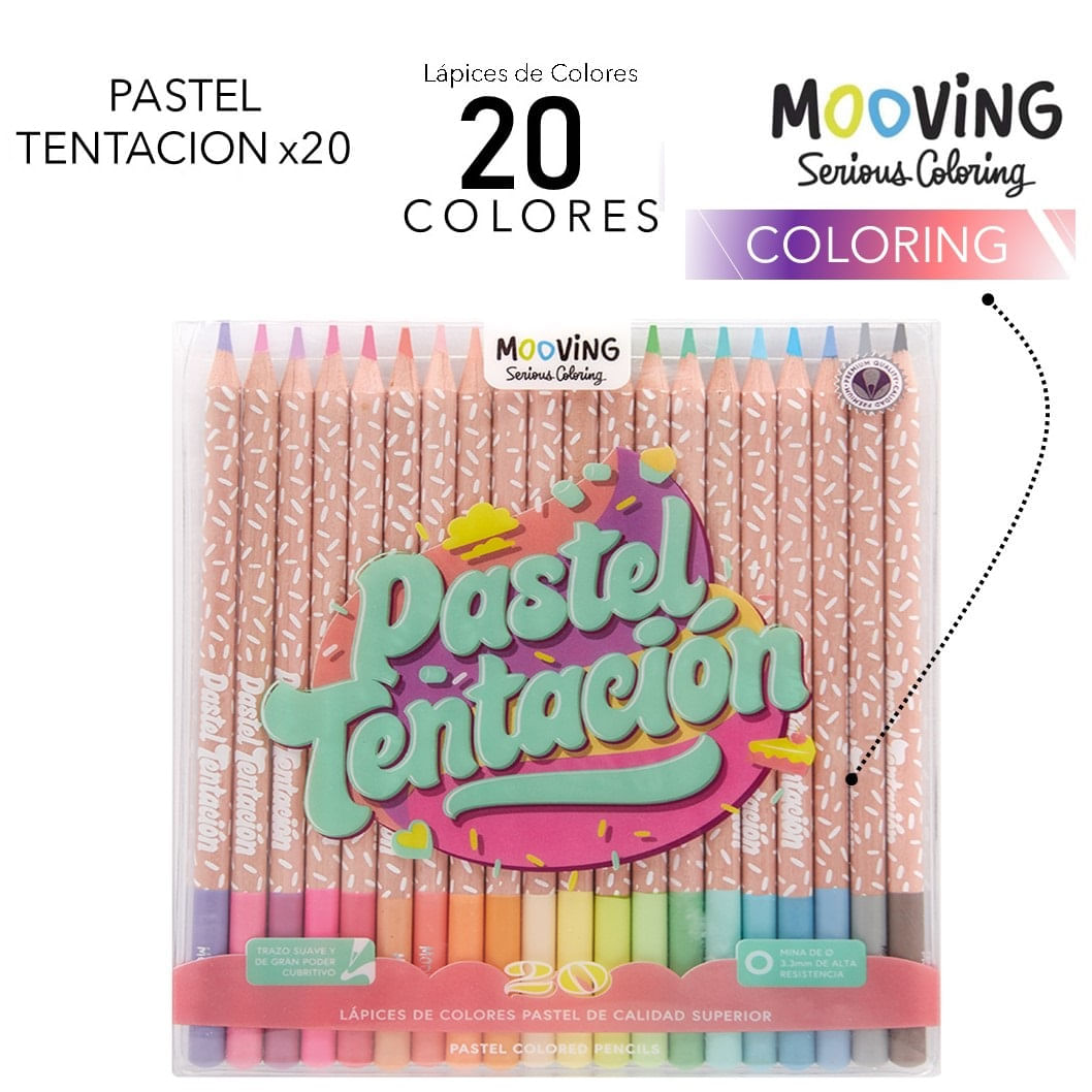Lápices de Colores Mooving Pasteles 20 piezas, Lápices de Colores