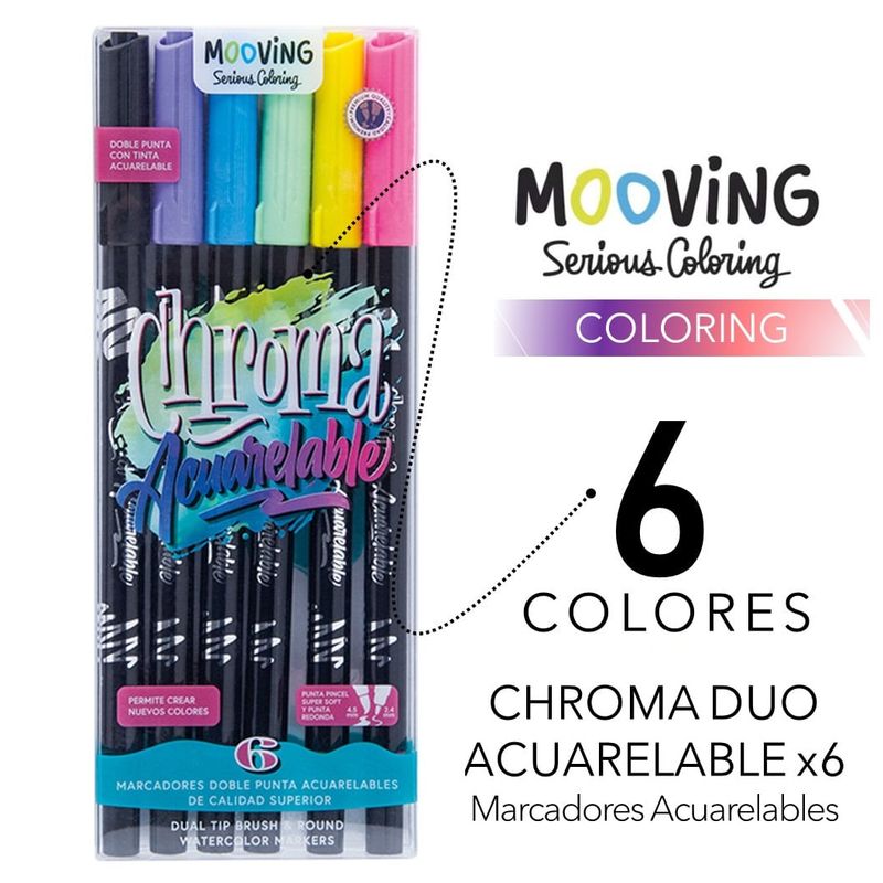 Set Marcadores Coloring x10 colores lavables Mooving