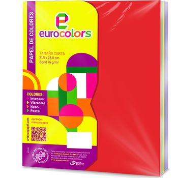 Hojas Tamaño Carta Eurocolors Multicolor Intensos 100 hojas