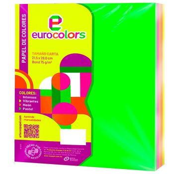 Hojas Tamaño Carta Eurocolors Multicolor Neon 100 hojas