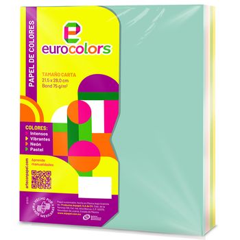 Hojas Tamaño Carta Eurocolors Multicolor Pastel 100 hojas