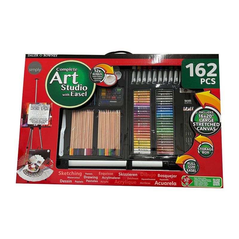 Daler-Rowney Simply 162-Piece Complete Art Studio Art Kit with Easel and  Canvas